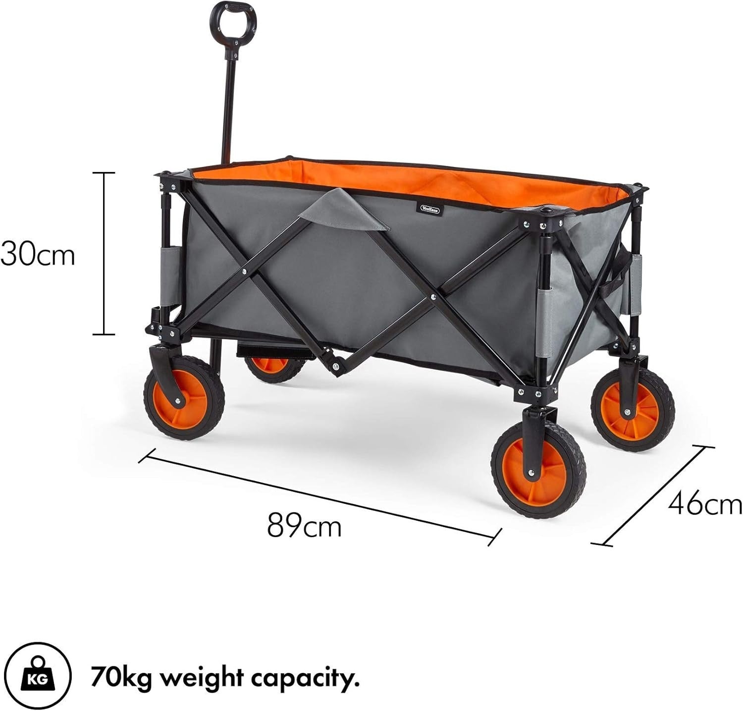 Collapsible Garden Cart Wagon 70kg Load Steel Frame Telescopic Handle w/ Brakes