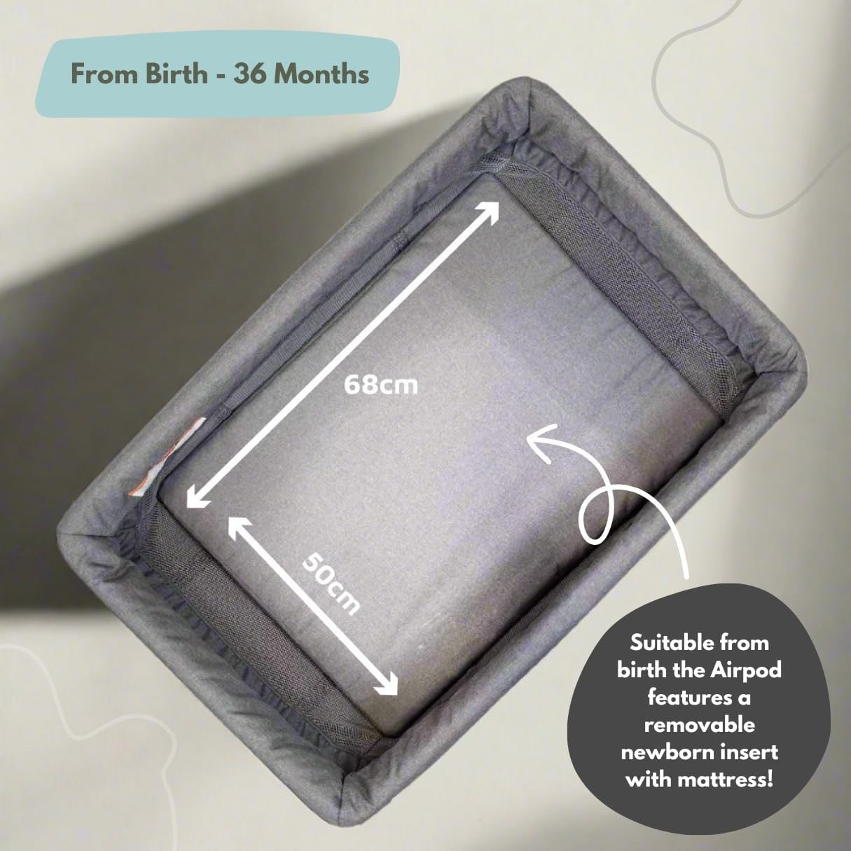 Travel Cot Playpen Lightweight Foldable Baby Bed with Mattress & Storage Grey