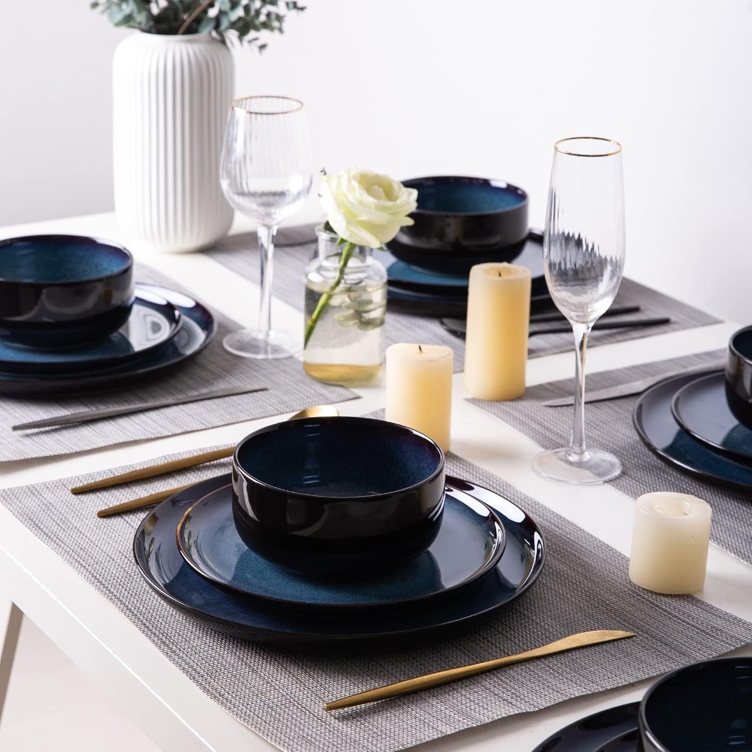 Breakfast Dessert Plates Set of 6 21.5cm Stoneware Side Plates Space Blue