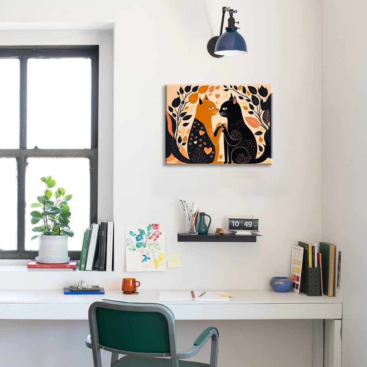 Abstract Cats Canvas Wall Art Framed 16x12 in Animal Home Decor