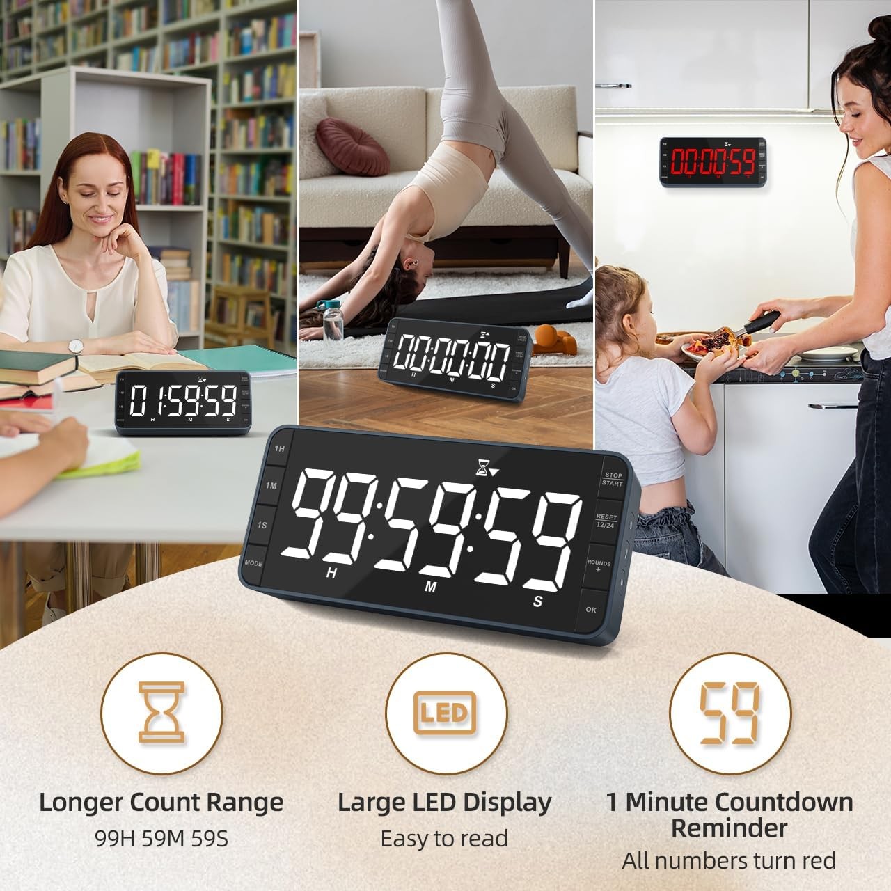 Large Digital Kitchen Timer Clock 99h Countdown Count Up LED Magnetic