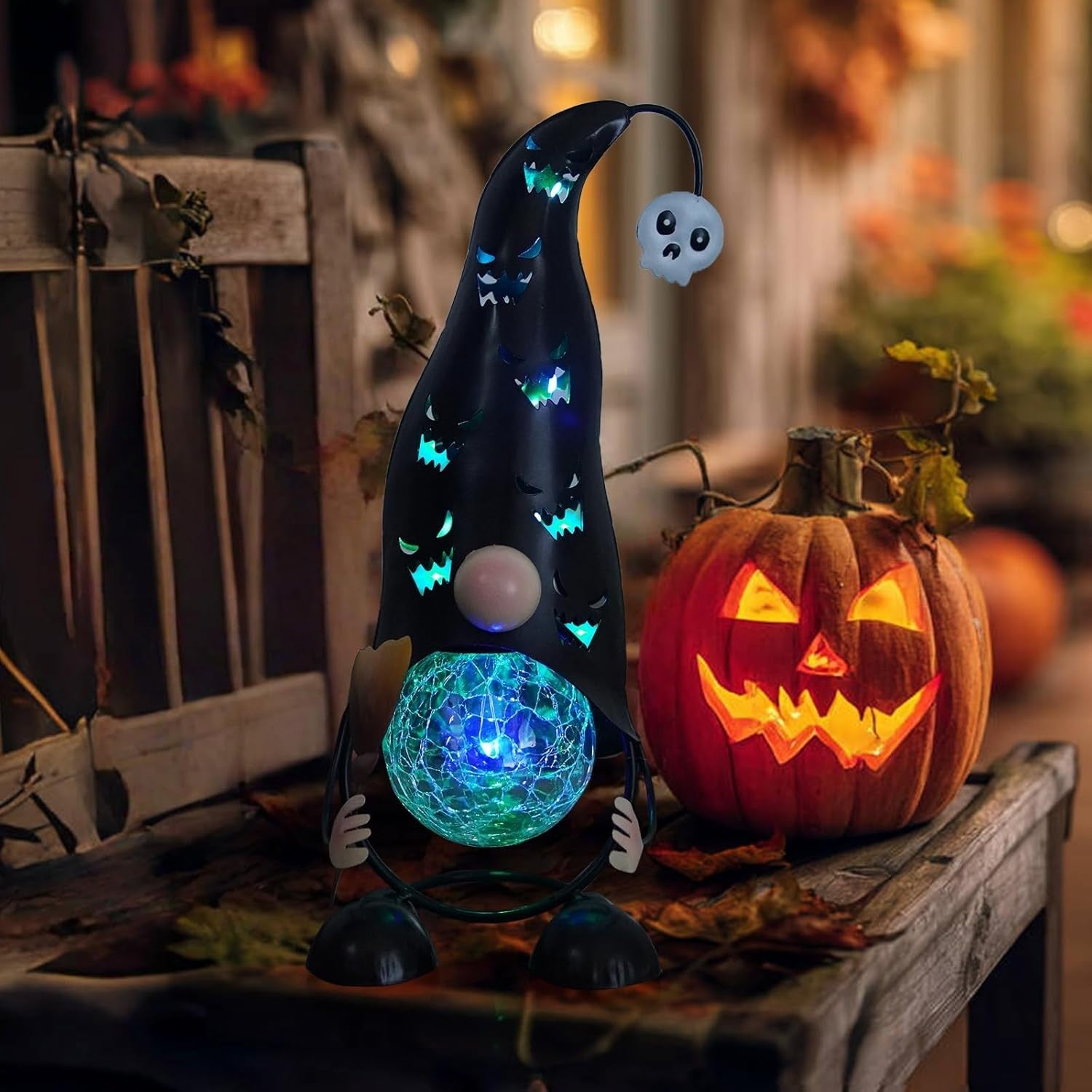 Solar Gnome Light 32cm Halloween Garden Decor LED Outdoor Spooky Ornament