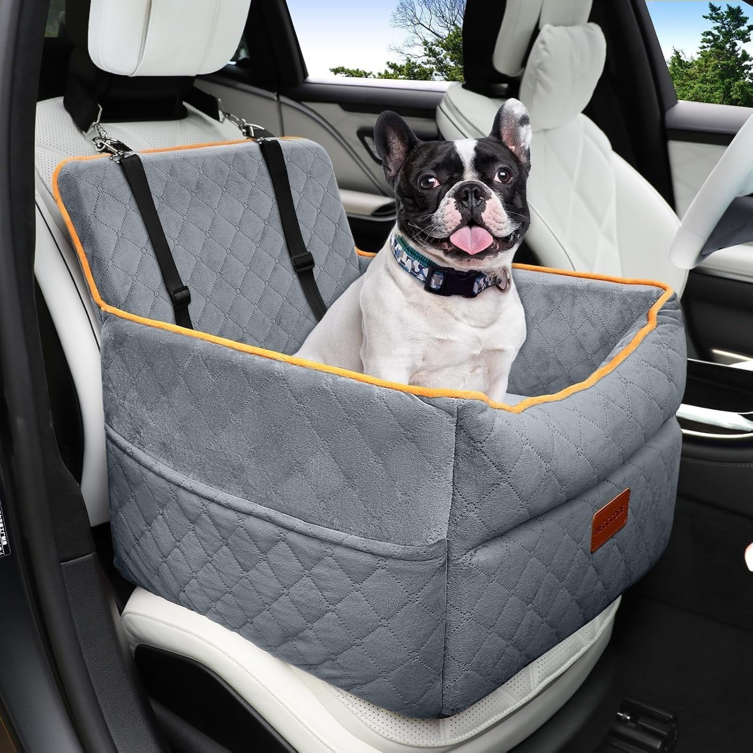 Elevated Dog Booster Car Seat Memory Foam Travel Bed Washable Grey