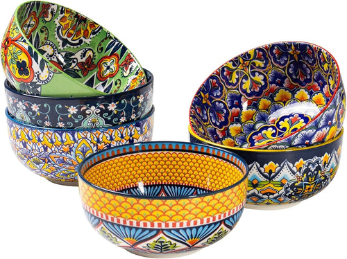 6pc Porcelain Cereal Soup Bowls 28oz Bohemian Floral Dishwasher Safe