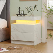 Modern Marble White LED Bedside Table with Drawers – RGB Light Nightstand