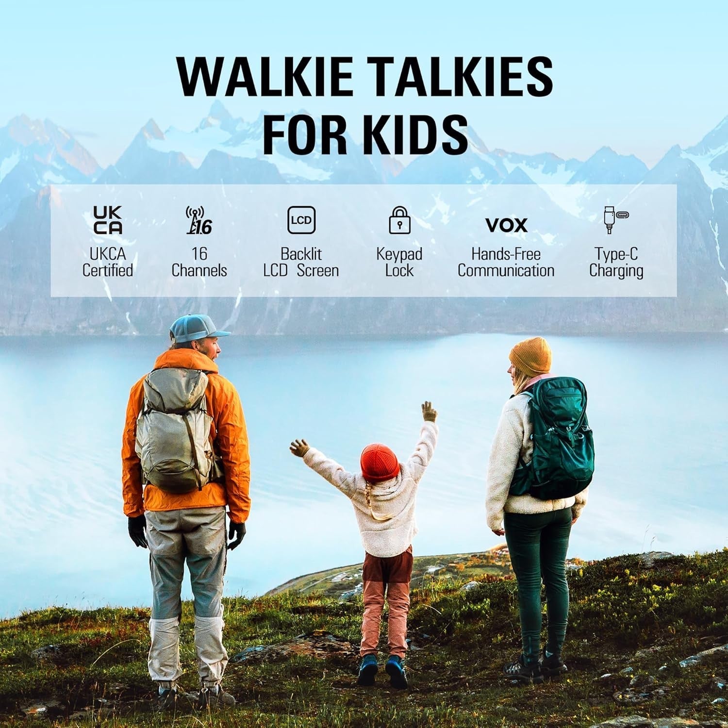 Kids Walkie Talkies Rechargeable 2 Pack 16 Channel VOX Long Range Gift