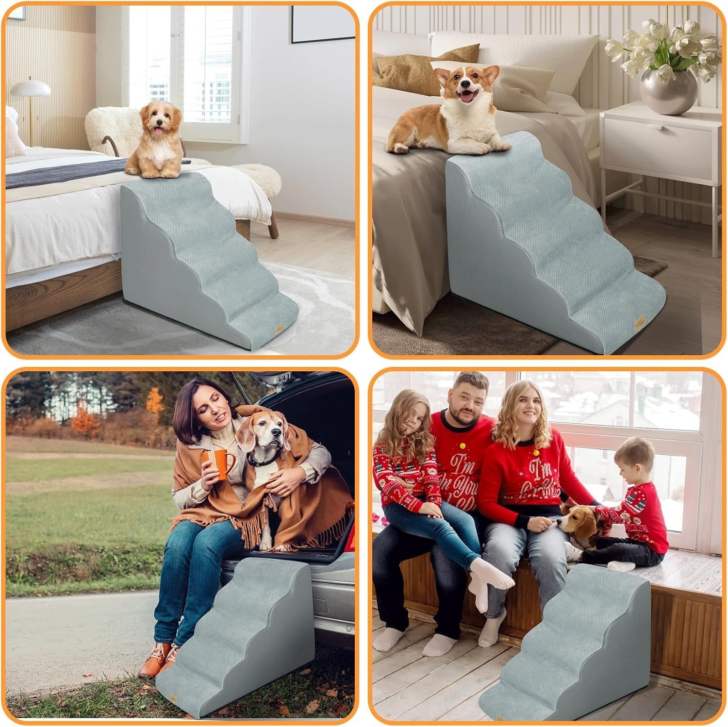 Grey 5 Step Dog Ramp Stairs High Density Foam Washable