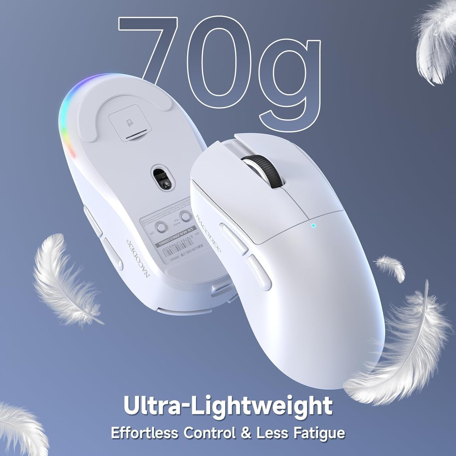 Tri-Mode Wireless Gaming Mouse 12800 DPI 1000Hz RGB White