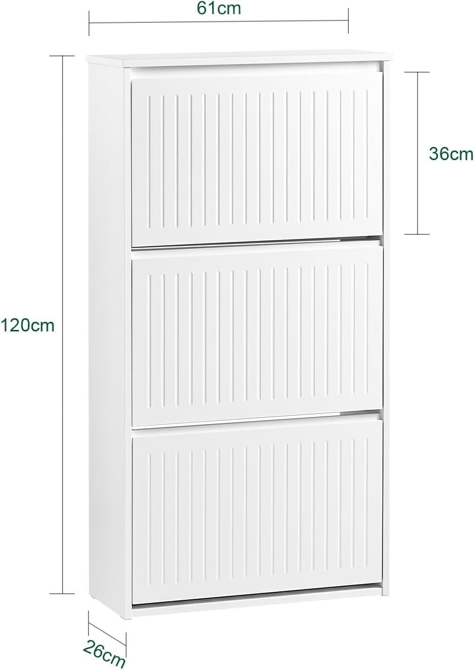 Tall White Shoe Cabinet – Slim 3 Flip Drawer Storage Unit 120cm Hallway