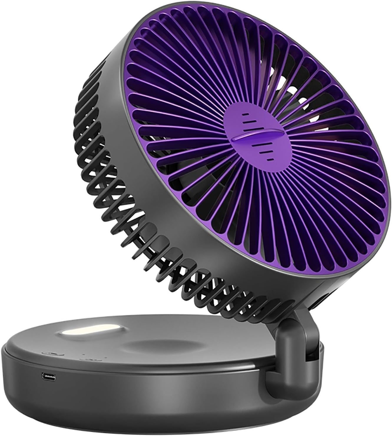 Foldable Black Table Fan w Night Light 5-Speed Quiet Rechargeable Air Circulator