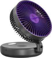 Foldable Black Table Fan w Night Light 5-Speed Quiet Rechargeable Air Circulator