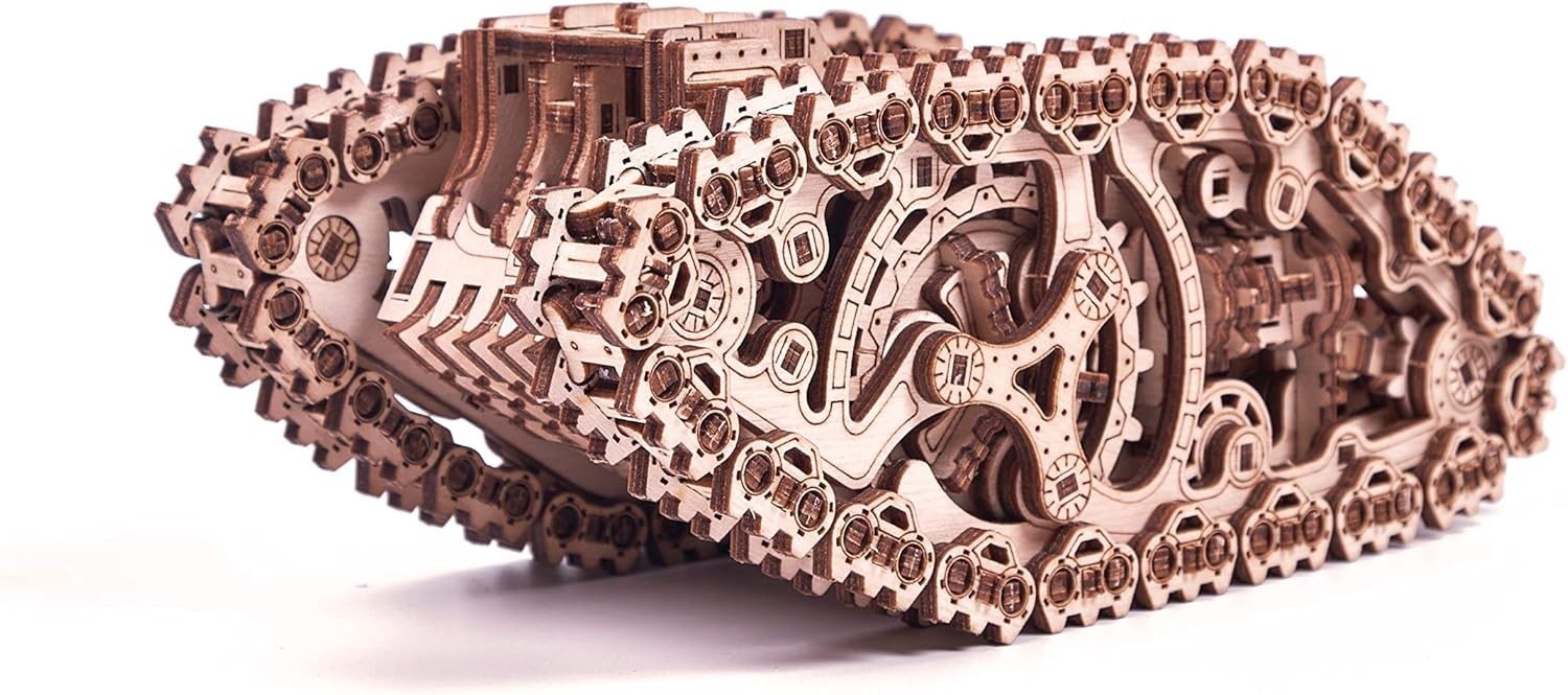 3D Wooden Steam Tank Puzzle Mechanical Model Kit Spring Powered 381PCS