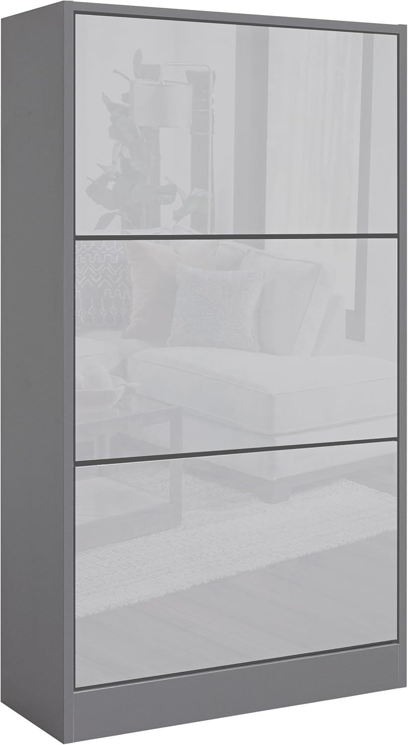 Slim High Gloss 3 Drawer Shoe Cabinet – Space-Saving Storage Organizer
