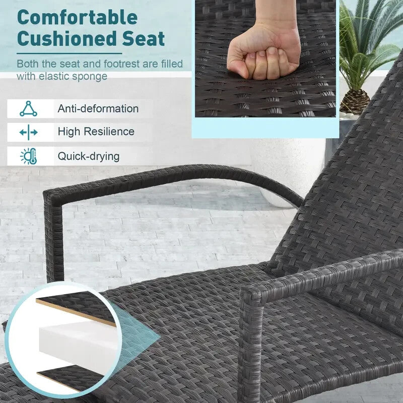 Rattan Patio Sun Lounger Recliner Chair – 5-Position Adjustable Backrest