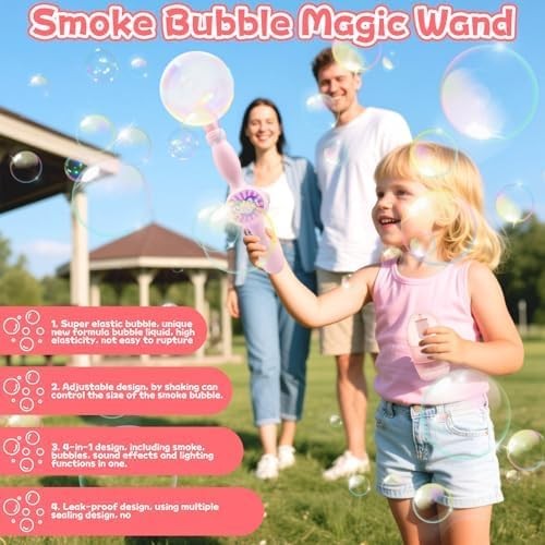 Smoke Bubble Machine LED Fog Bubble Wand Rechargeable Party Toy