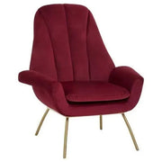 Wine Red Velvet Accent Lounge Chair with Gold Legs Mid Century Armchair