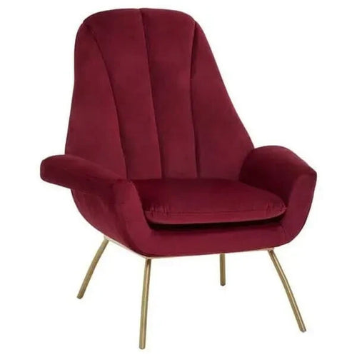 Wine Red Velvet Accent Lounge Chair with Gold Legs Mid Century Armchair