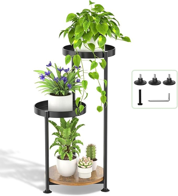 3 Tier Black Metal Plant Stand Indoor Outdoor Tall Modern Flower Pot Shelf