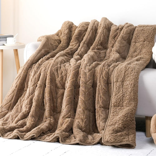 20lb Sherpa Weighted Blanket 60x80 Cozy Thick Khaki