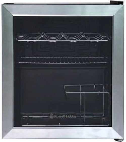 Mini Drinks Fridge Glass Door Stainless Steel Beer Wine Cooler 46L Compact