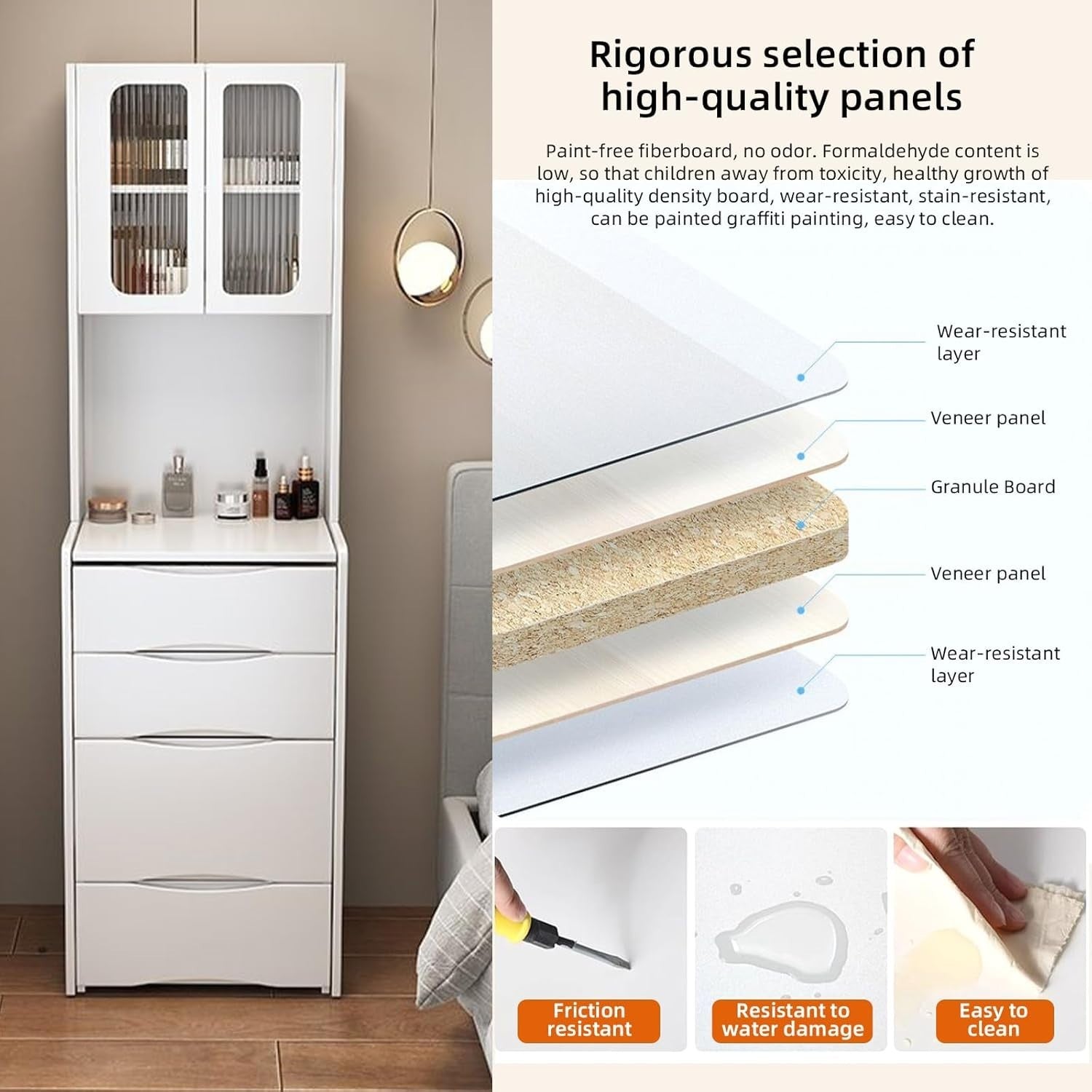 3-in-1 Vanity Desk Makeup Table w/Mirror, Drawers, Light, Storage Stool