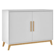 White Sideboard Cabinet with Storage, Wooden Legs, Modern Hall Unit