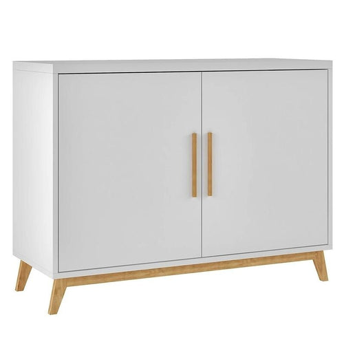 White Sideboard Cabinet with Storage, Wooden Legs, Modern Hall Unit