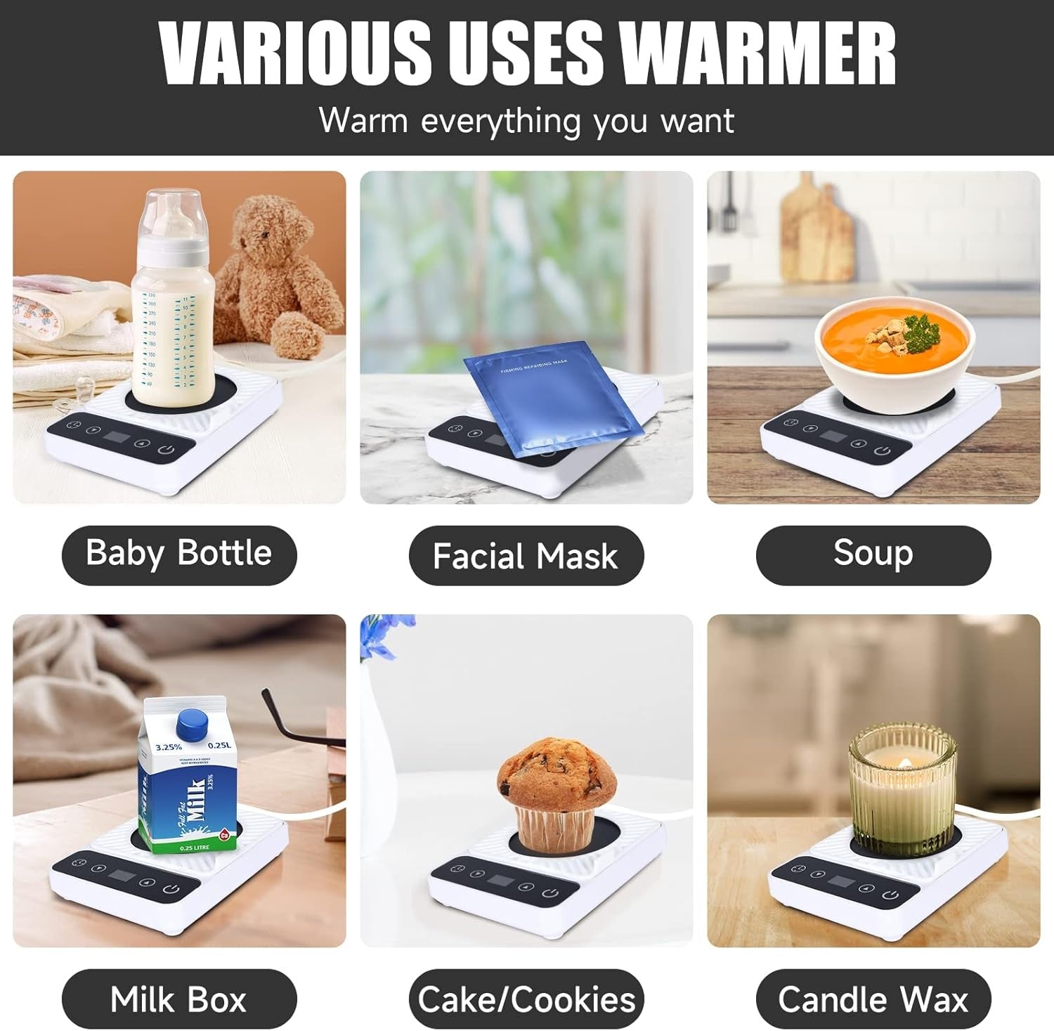 White Electric Coffee Mug Warmer 6 Temp Timer Control
