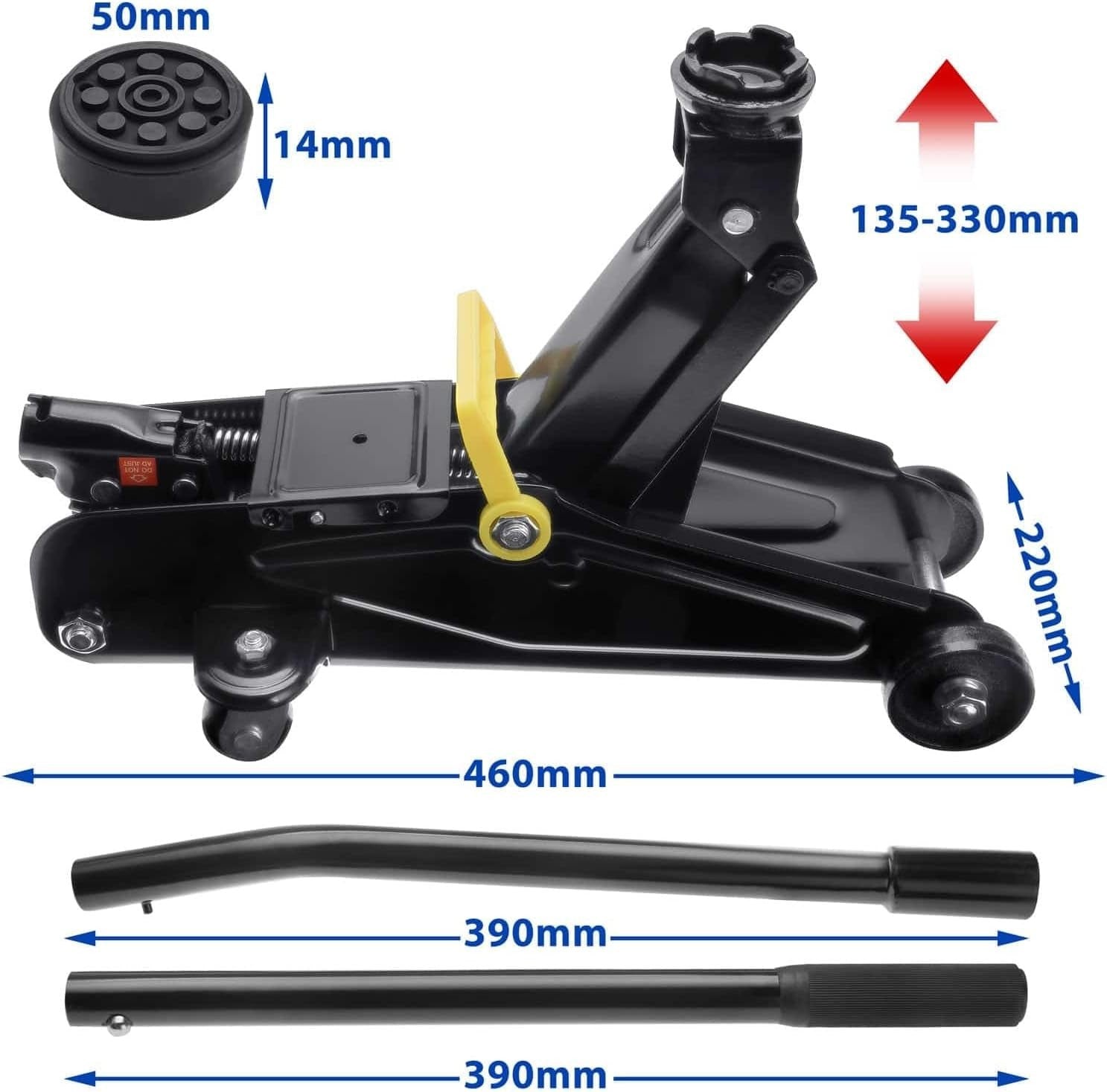 2 Ton Hydraulic Trolley Jack 135–330mm w/ Case Rubber Pad Heavy Duty Black
