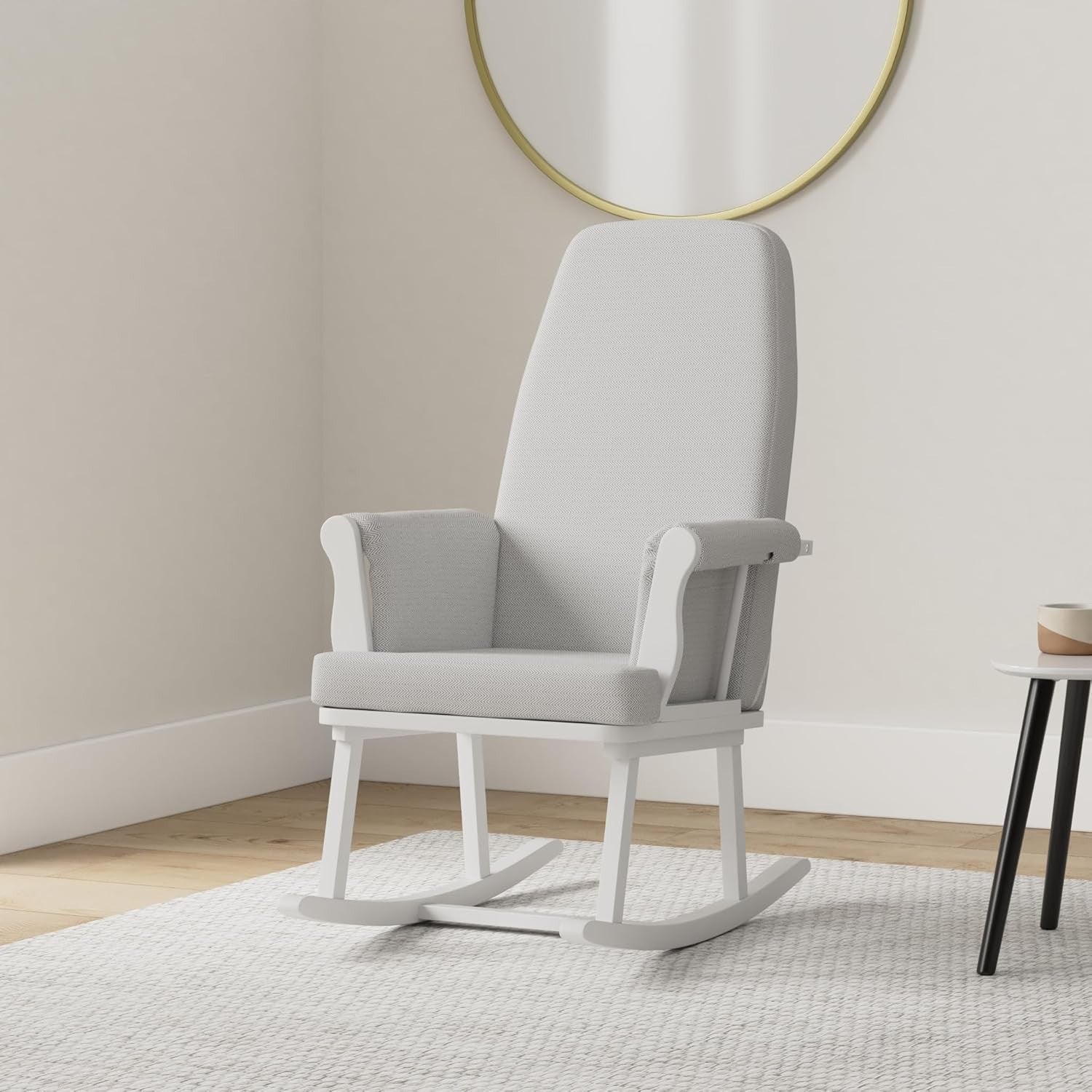 Nursery Rocking Chair Armchair Compact Glider w/ Storage Pockets Grey