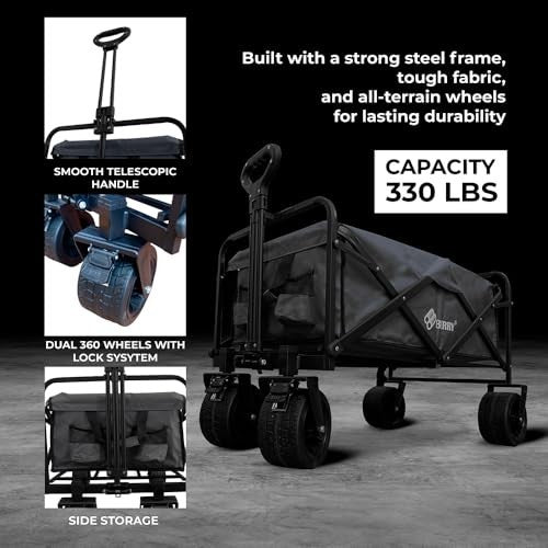 Heavy-Duty Foldable Utility Wagon Cart | 150KG All-Terrain Trolley Black