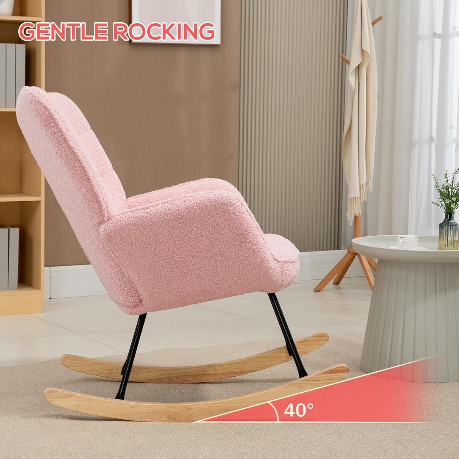 Pink Rocking Chair for Nursery, Tufted Armchair Fleece Upholstery, 71x98cm