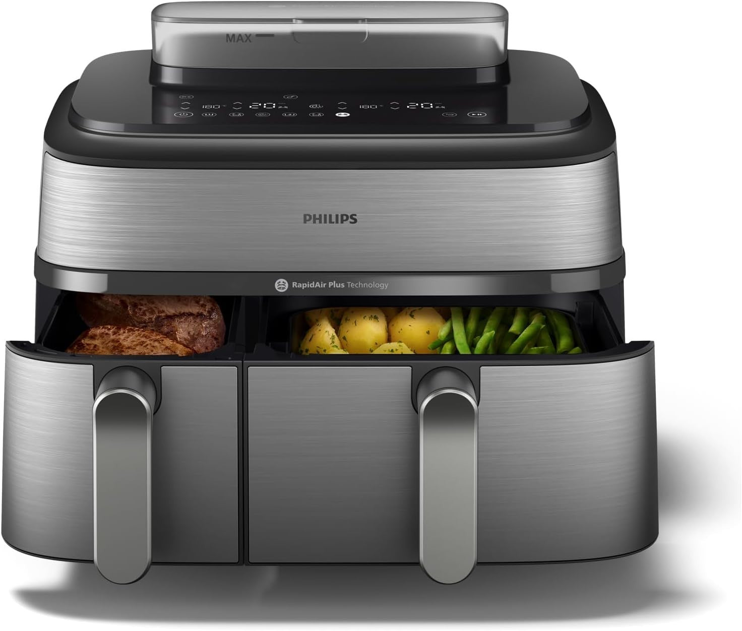 Steam Air Fryer Dual Basket 9L RapidAir Plus 19 Functions Low Fat Silver