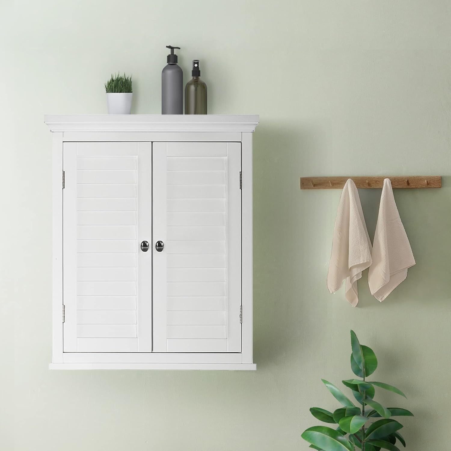 Wall-Mounted Bathroom Cabinet with Removable Shelf & Double Doors, White