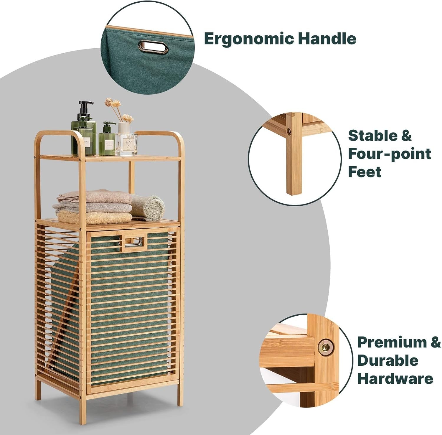 Bamboo 2-Tier Laundry Hamper with Pull-Out Bag & Storage Shelves Bathroom