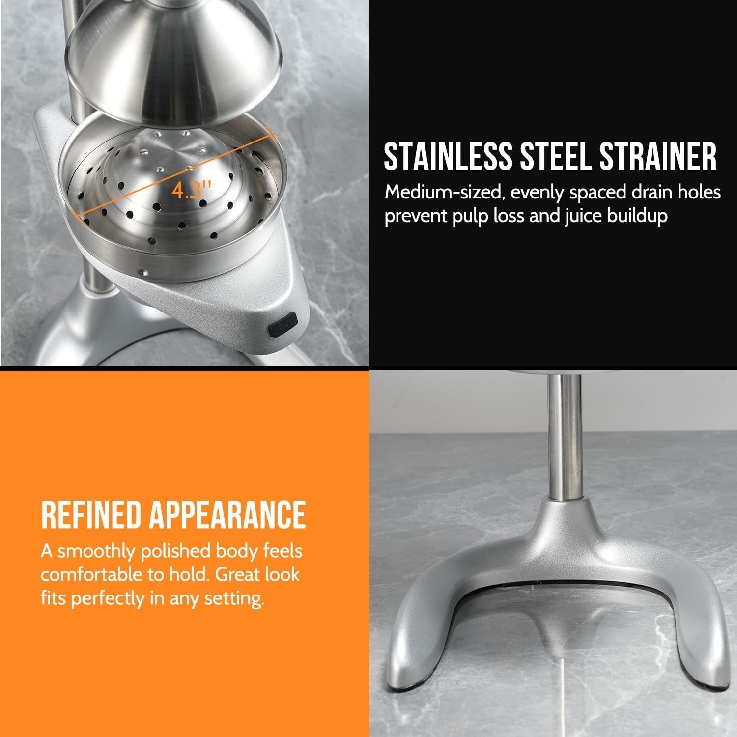 Manual Citrus Juicer Heavy Duty Stainless Steel Max Juice Press
