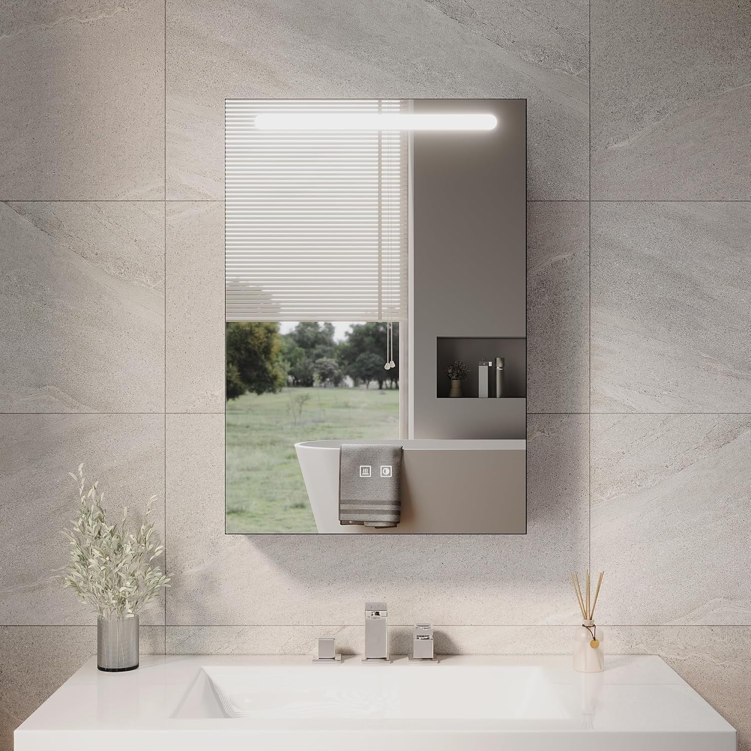 LED Bathroom Mirror Cabinet Wall Mounted with Anti-Fog & Hidden Storage