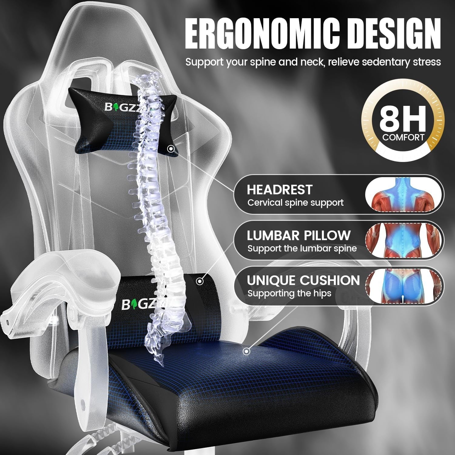 Ergonomic Gaming Chair Reclining Swivel Office Desk Seat Black