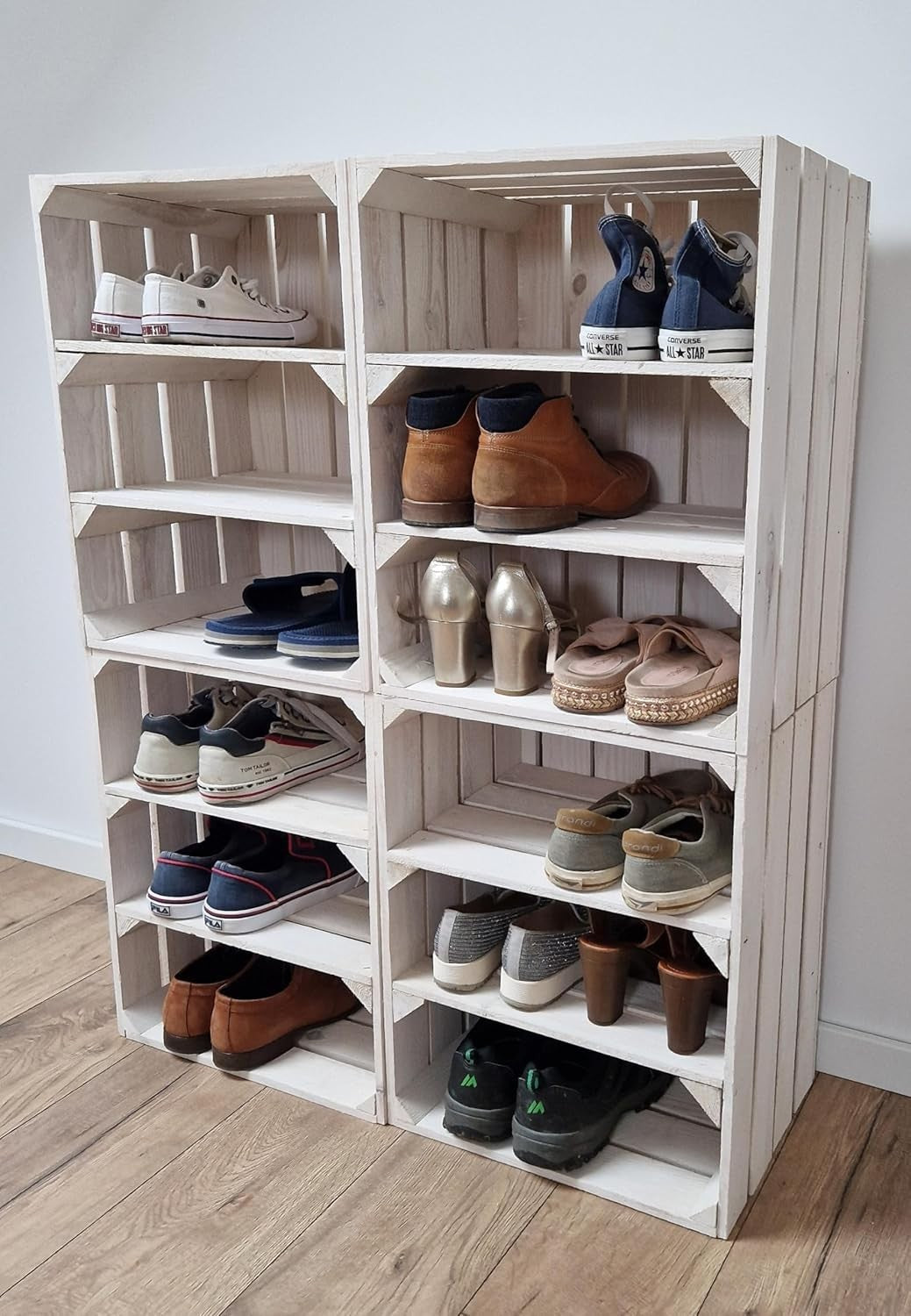 Single-Tier White Wooden Crate Storage Shelf Organizer 50x40x30cm