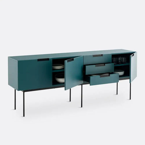 Contemporary 3 Door Sideboard with Drawers | Teal Buffet Storage Unit