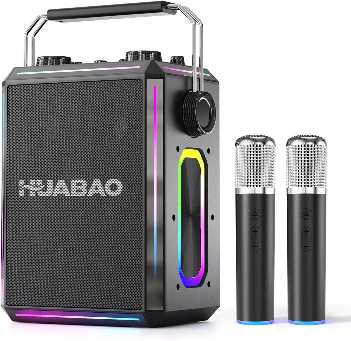 Black Bluetooth Karaoke Speaker with 2 Wireless Mics RGB Party