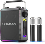 Black Bluetooth Karaoke Speaker with 2 Wireless Mics RGB Party