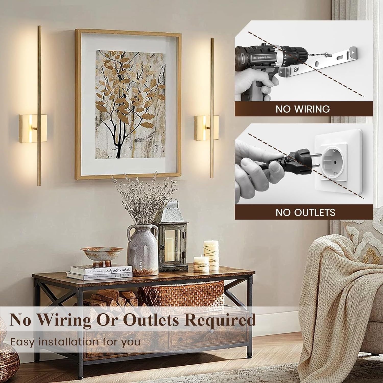 Rechargeable Wireless LED Wall Lights 2-Pack with Remote & USB Charging