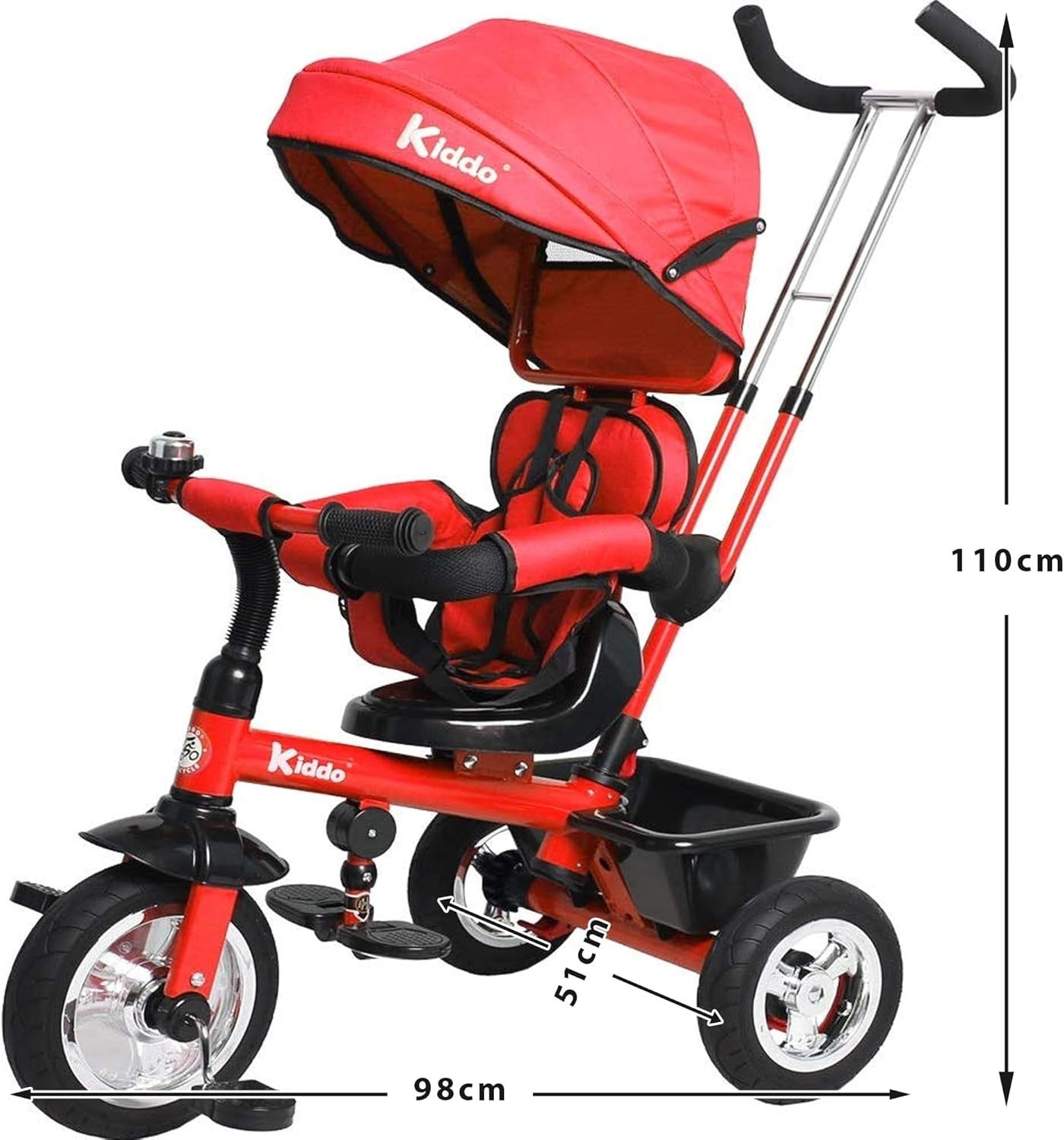 4 in 1 Kids Tricycle Rotating Seat Sun Canopy Parent Push Trike Red