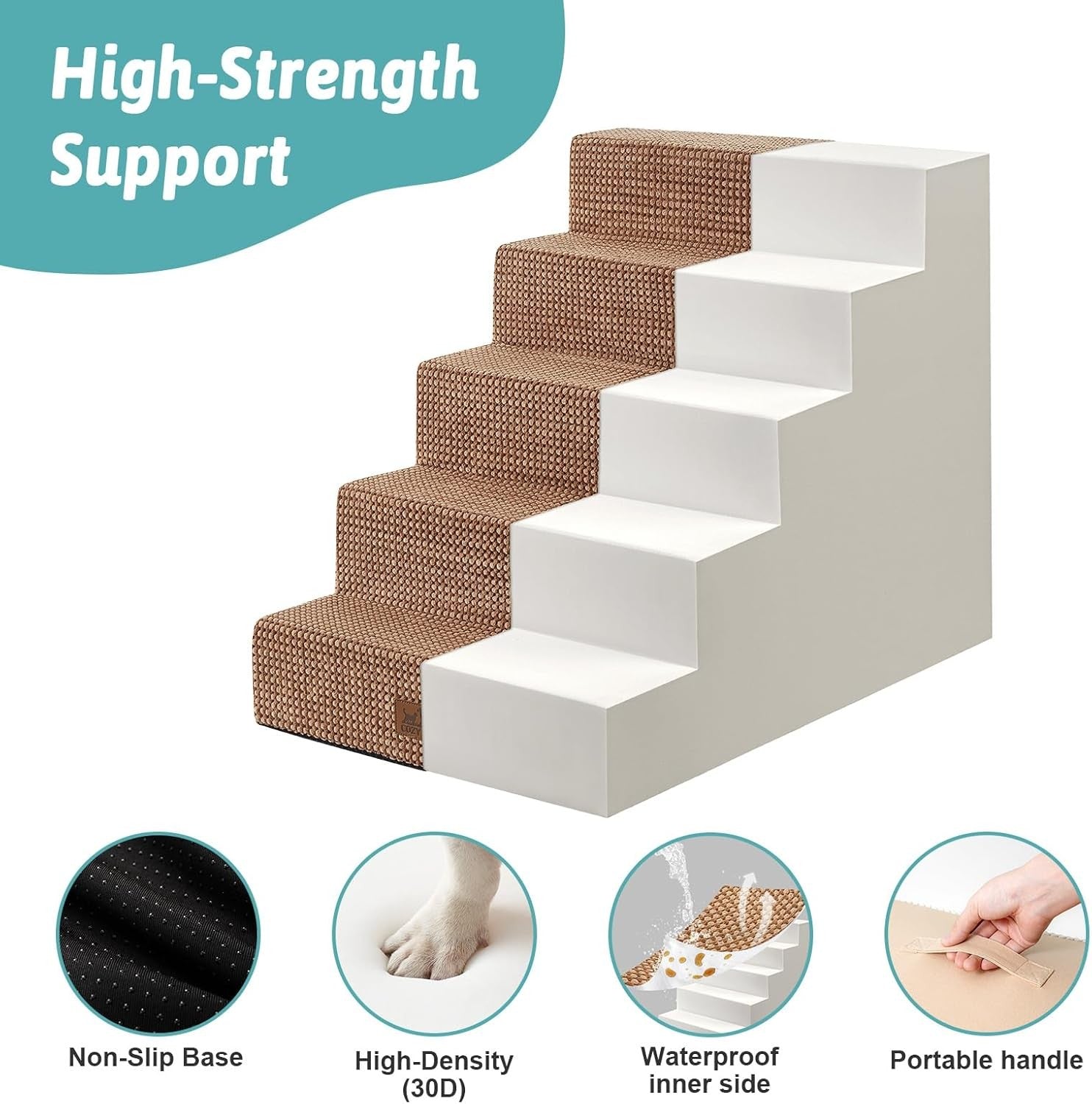 Wide Dog Stairs Non-Slip Pet Steps for Small Dogs Cats Puppy 75x50x60cm