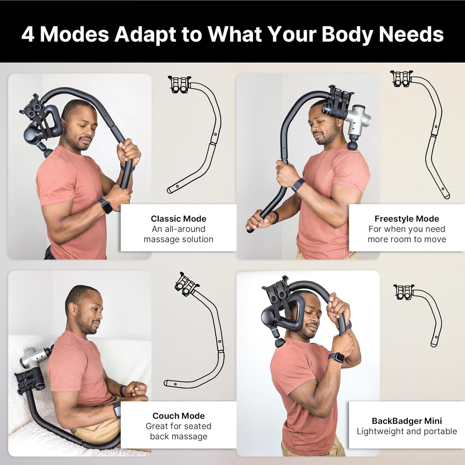 Massage Gun Holder Back Reacher Adjustable Handle Hard To Reach Muscle Relief