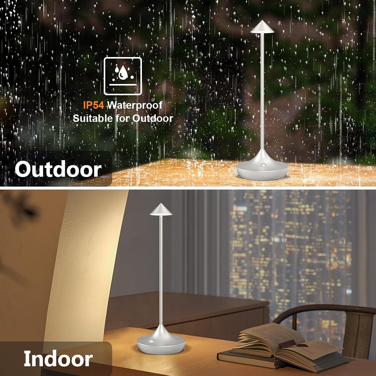 Rechargeable Cordless LED Table Lamps 2pcs Silver, Dimmable, Portable