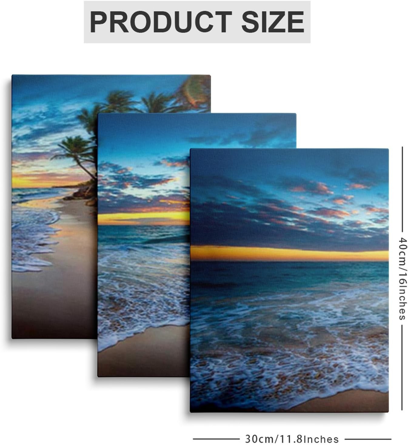 Sunset Beach Wall Art Set of 3 Framed Canvas 12x16in