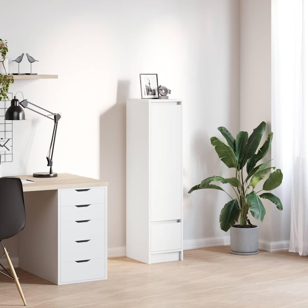 Moisture Resistant White Storage Cabinet with Drawer & Flexible Door
