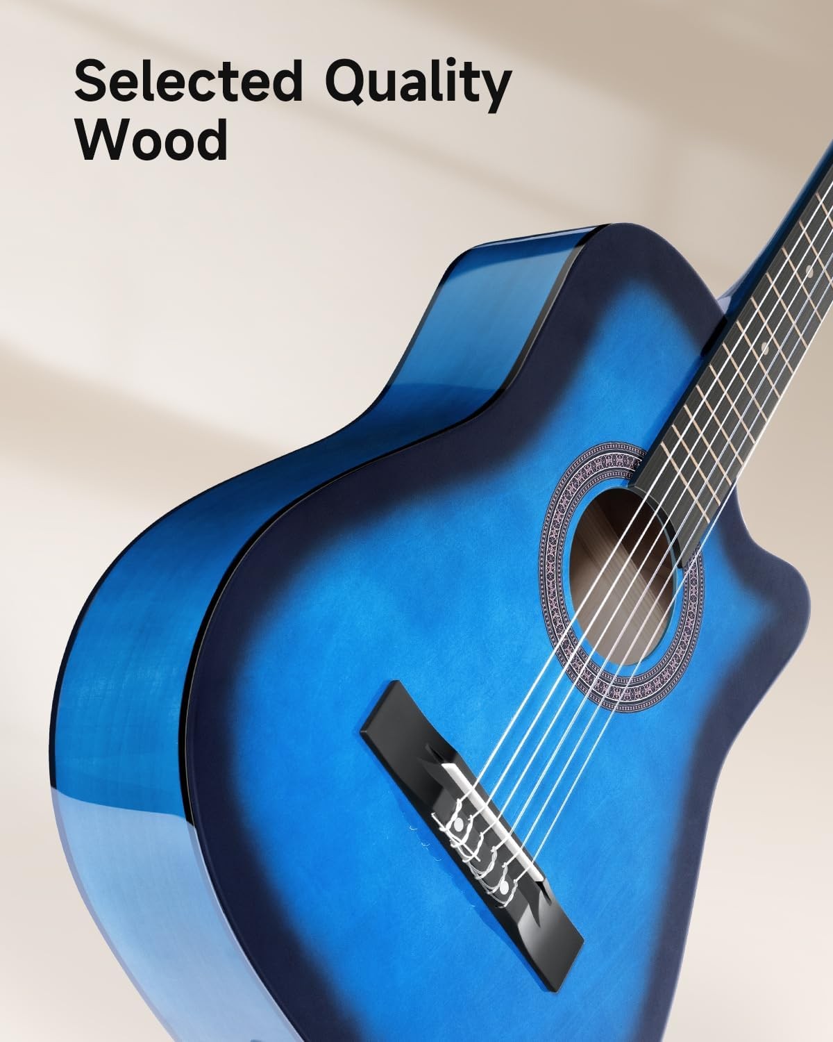 38" Blue Acoustic Guitar Kit Cutaway Nylon Strings w/ Bag & Tuner